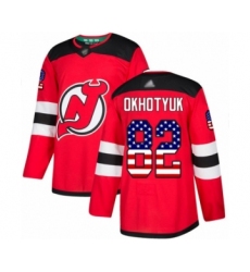Youth New Jersey Devils #82 Nikita Okhotyuk Authentic Red USA Flag Fashion Hockey Jersey
