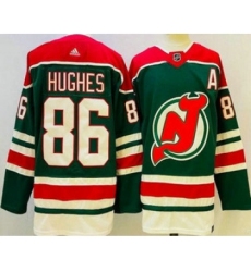 Men's New Jersey Devils #86 Jack Hughes Green 2021 Reverse Retro Authentic Jersey