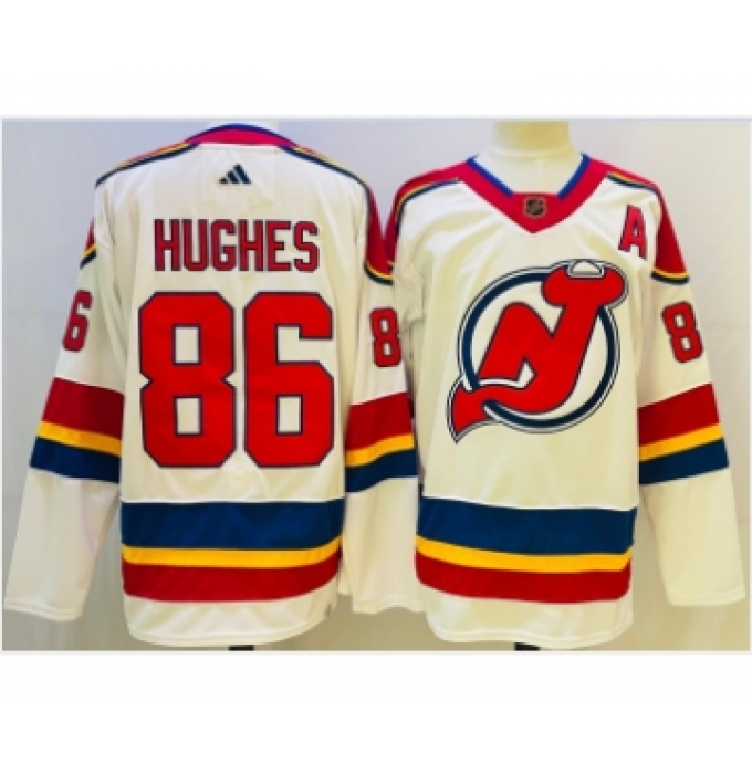 Men's New Jersey Devils #86 Jack Hughes White 2022 Reverse Retro Authentic Jersey