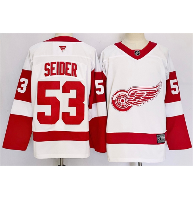 Men's Detroit Red Wings #53 Moritz Seider White 2024-25 Stitched Jersey