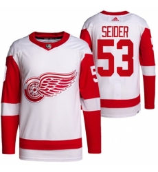 Men's Detroit Red Wings #53 Moritz Seider White Stitched Jersey