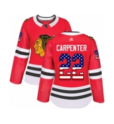 Women's Chicago Blackhawks #22 Ryan Carpenter Authentic Red USA Flag Fashion Hockey Jersey
