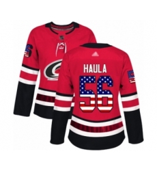Women's Carolina Hurricanes #56 Erik Haula Authentic Red USA Flag Fashion Hockey Jersey