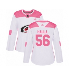 Women's Carolina Hurricanes #56 Erik Haula Authentic White Pink Fashion Hockey Jersey