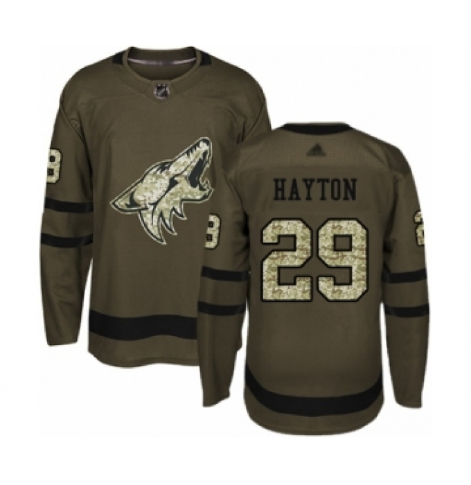 Youth Arizona Coyotes #29 Barrett Hayton Authentic Green Salute to Service Hockey Jersey