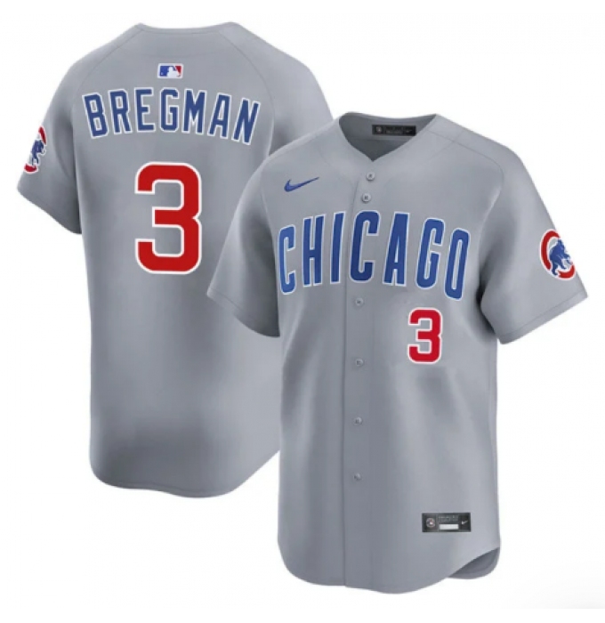 Men's Chicago Cubs #3 Alex Bregman Gray 2026 Limited Stitched Baseball Jersey