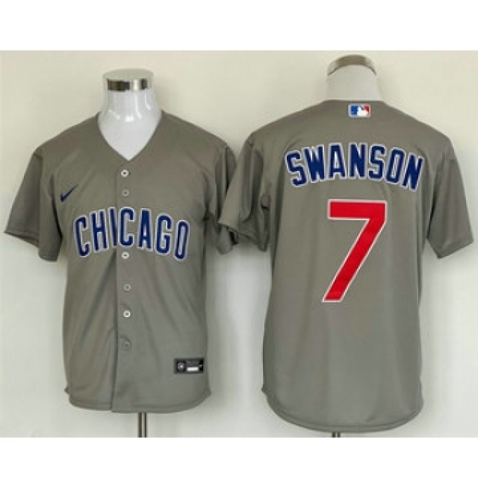 Men's Chicago Cubs #7 Dansby Swanson Grey Stitched MLB Cool Base Nike Jersey