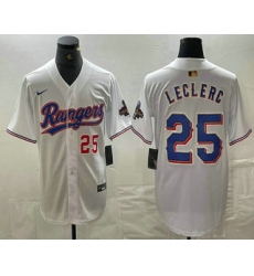 Men's Texas Rangers #25 Jose Leclerc Number White 2024 Gold Collection Limited Cool Base Jersey