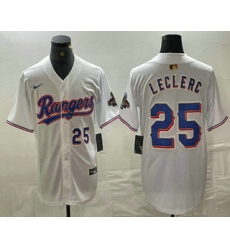 Men's Texas Rangers #25 Jose Leclerc Number White 2024 Gold Collection Limited Cool Base Jerseys