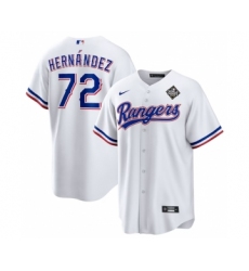 Men's Texas Rangers #72 Jonathan Hernández White 2023 World Series Stitched Baseball Jersey