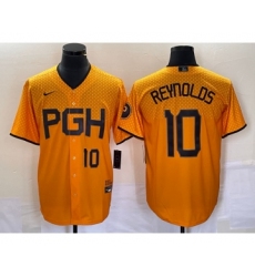 Men's Nike Pittsburgh Pirates #10 Bryan Reynolds Number Gold 2023 City Connect Stitched Jersey1