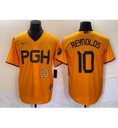 Men's Nike Pittsburgh Pirates #10 Bryan Reynolds Number Gold 2023 City Connect Stitched Jersey2