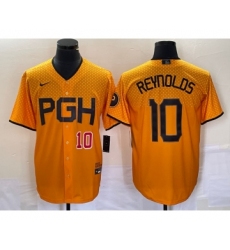 Men's Nike Pittsburgh Pirates #10 Bryan Reynolds Number Gold 2023 City Connect Stitched Jersey