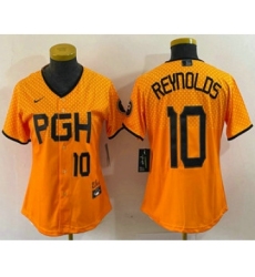 Women's Pittsburgh Pirates #10 Bryan Reynolds Number Yellowd 2023 City Connect Stitched Jersey1