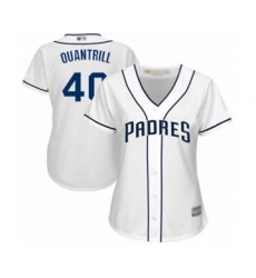 Women's San Diego Padres #40 Cal Quantrill Authentic White Home Cool Base Baseball Player Jersey