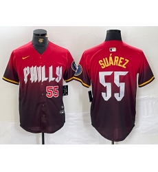 Men's Philadelphia Phillies #55 Ranger Suarez Red 2024 City Player Number Cool Base Jerseys