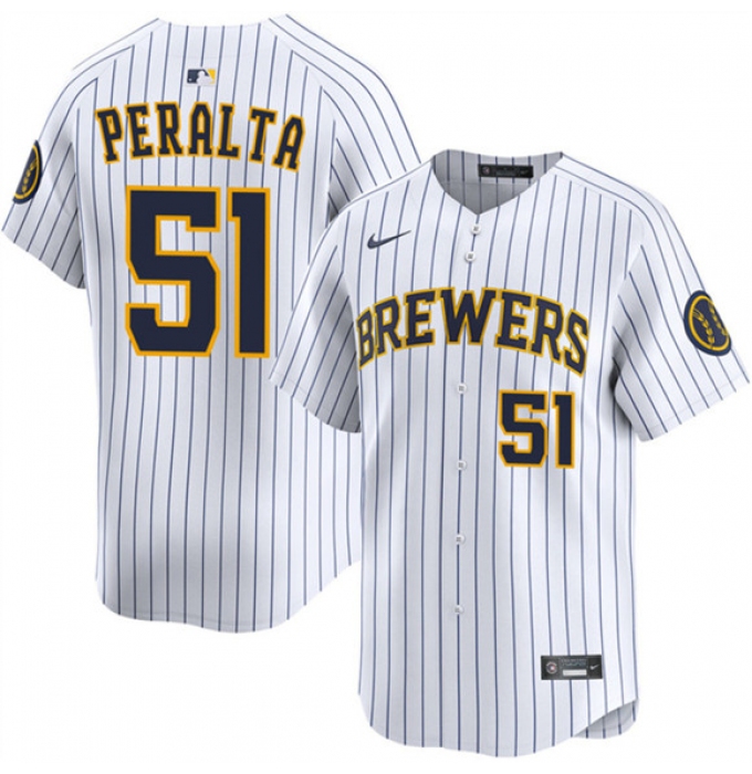 Men's Milwaukee Brewers #51 Freddy Peralta White Alternate Limited Stitched Baseball Jersey