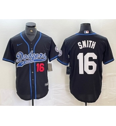 Men's Los Angeles Dodgers #16 Will Smith Number Black With Cool Base Stitched Baseball Jersey