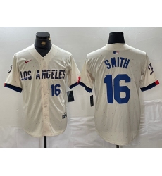 Men's Los Angeles Dodgers #16 Will Smith Number Cream 2024 City Connect Limited Stitched Jerseys