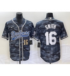 Men's Los Angeles Dodgers #16 Will Smith Number Gray Camo Cool Base Stitched Baseball Jersey