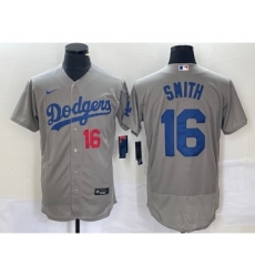 Men's Nike Los Angeles Dodgers #16 Will Smith Number Grey Stitched Flex Base Jersey