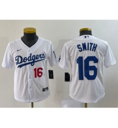 Youth Nike Los Angeles Dodgers #16 Will Smith Number White Stitched Cool Base Jersey