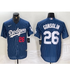 Men's Los Angeles Dodgers #26 Tony Gonsolin Navy Blue Pinstripe Stitched MLB Cool Base Nike Jersey