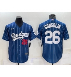 Men's Los Angeles Dodgers #26 Tony Gonsolin Number Red Navy Blue Pinstripe Stitched MLB Cool Base Nike Jersey