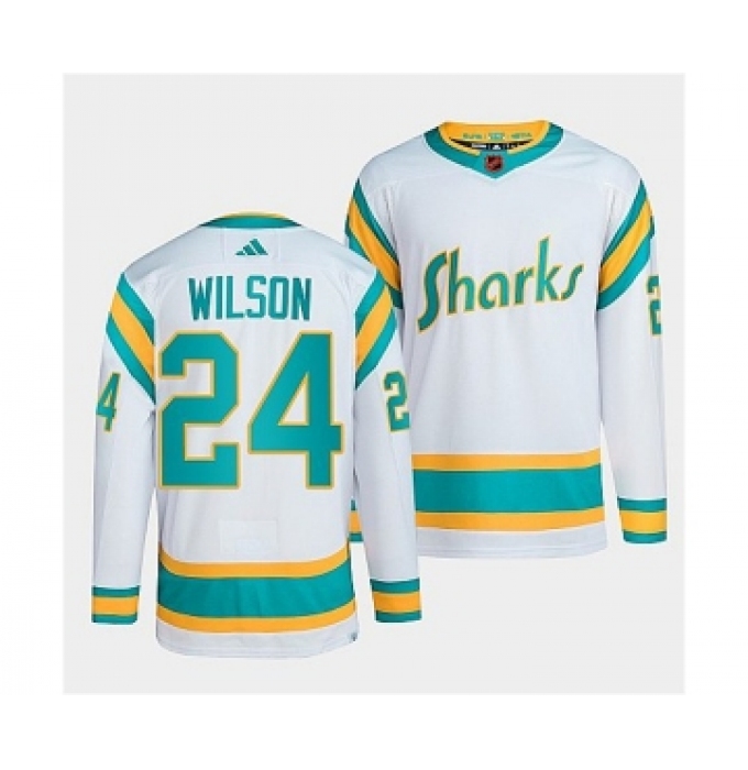 Men's San Jose Sharks #24 Doug Wilson White 2022 Reverse Retro Stitched Jersey