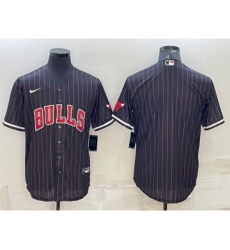 Men's Chicago Bulls Blank Black Cool Base Stitched Baseball Jersey