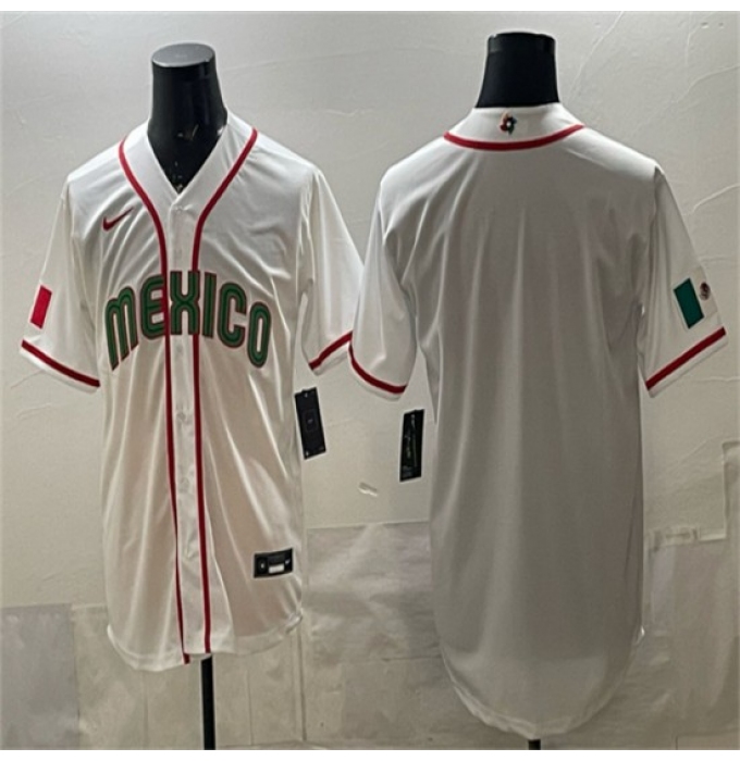 Men's Mexico Baseball Blank White 2026 World Baseball Classic Home Stadium Stitched Jersey