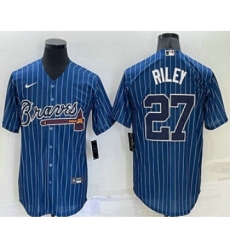 Men's Atlanta Braves #27 Austin Riley Navy Blue Pinstripe Stitched MLB Cool Base Nike Jersey