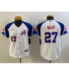 Youth Atlanta Braves #27 Austin Riley Number White 2023 City Connect Cool Base Stitched Jerseys