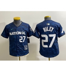 Youth Nike Atlanta Braves #27 Austin Riley Number Royal 2023 All Star Cool Base Stitched Baseball Jersey