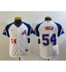 Youth Atlanta Braves #54 Max Fried Number White 2023 City Connect Cool Base Stitched Jersey