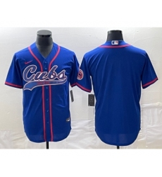 Men's Chicago Cubs Blank Blue Cool Base Stitched Baseball Jersey