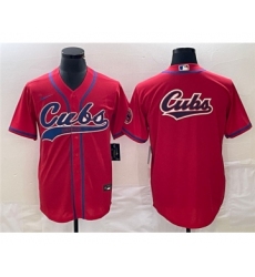 Men's Chicago Cubs Red Team Big Logo Cool Base Stitched Jersey