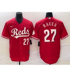 Men's Cincinnati Reds #27 Trevor Bauer Number Red Stitched MLB Cool Base Nike Jersey