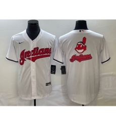 Men's Cleveland Guardians White Team Big Logo Cool Base Stitched Jersey