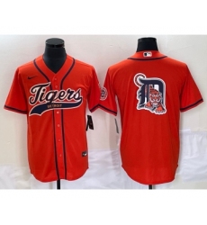 Men's Detroit Tigers Orange Team Big Logo Cool Base Stitched Baseball Jersey