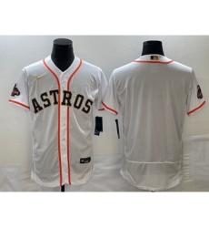 Men's Houston Astros Blank 2023 White Gold World Serise Champions Flex Base Stitched Jersey