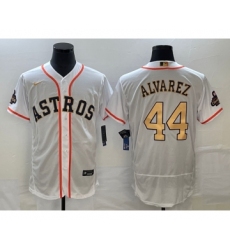 Men's Houston Astros #44 Yordan Alvarez 2023 White Gold World Serise Champions Flex Base Stitched Jersey