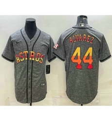 Men's Houston Astros #44 Yordan Alvarez Grey Gridiron With Patch Cool Base Stitched Baseball Jersey