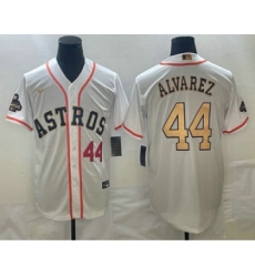 Men's Houston Astros #44 Yordan Alvarez Number 2023 White Gold World Serise Champions Cool Base Stitched Jerseys