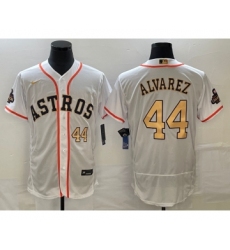 Men's Houston Astros #44 Yordan Alvarez Number 2023 White Gold World Serise Champions Flex Base Stitched Jersey1