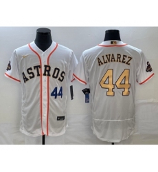 Men's Houston Astros #44 Yordan Alvarez Number 2023 White Gold World Serise Champions Flex Base Stitched Jersey