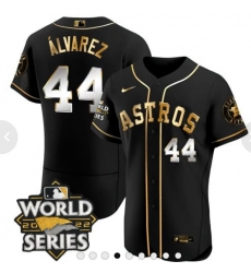 Men's Houston Astros #44 Yordan Alvarez Number Black 2022 World Series patches Jersey