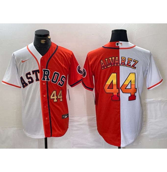 Men's Houston Astros #44 Yordan Alvarez Number White Orange Split Stitched Baseball Jersey