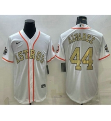 Men's Houston Astros #44 Yordan Alvarez White Gold 2022 World Series Champions Stitched Cool Base Nike Jersey