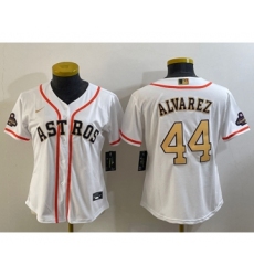 Women's Houston Astros #44 Yordan Alvarez 2023 White Gold World Serise Champions Cool Base Stitched Jersey